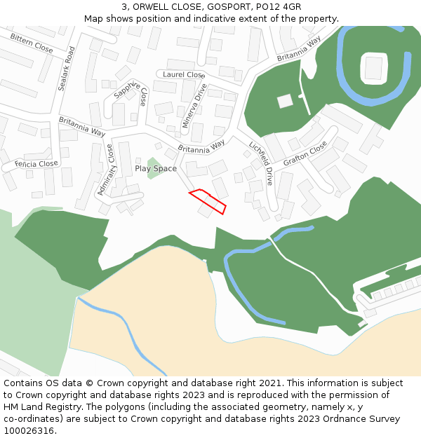 3, ORWELL CLOSE, GOSPORT, PO12 4GR: Location map and indicative extent of plot