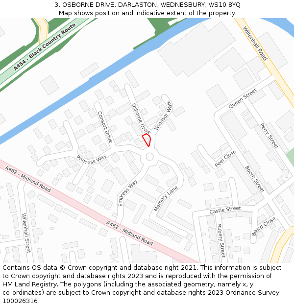 3, OSBORNE DRIVE, DARLASTON, WEDNESBURY, WS10 8YQ: Location map and indicative extent of plot