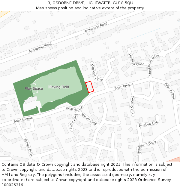 3, OSBORNE DRIVE, LIGHTWATER, GU18 5QU: Location map and indicative extent of plot