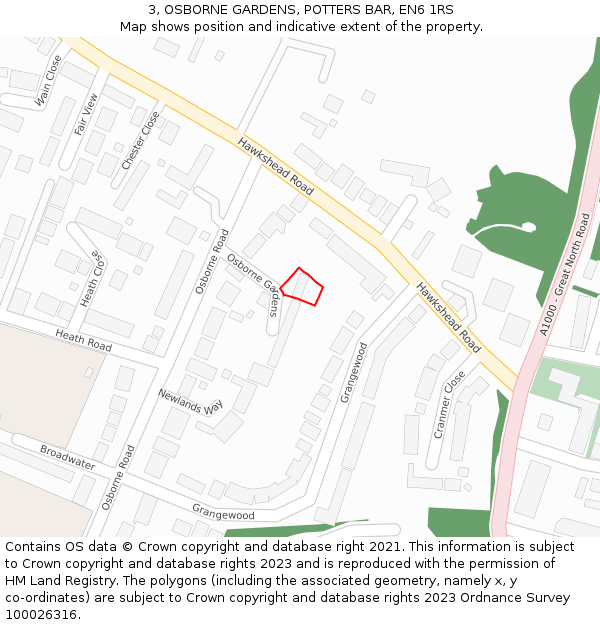 3, OSBORNE GARDENS, POTTERS BAR, EN6 1RS: Location map and indicative extent of plot