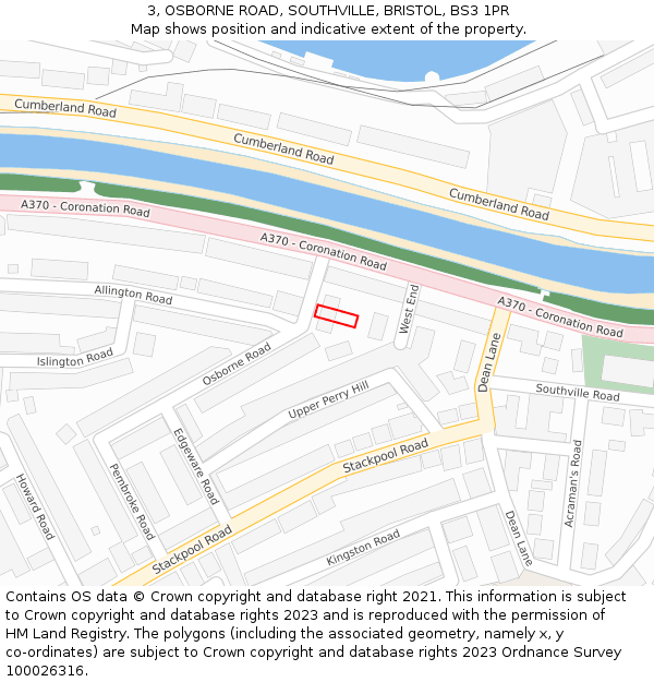 3, OSBORNE ROAD, SOUTHVILLE, BRISTOL, BS3 1PR: Location map and indicative extent of plot