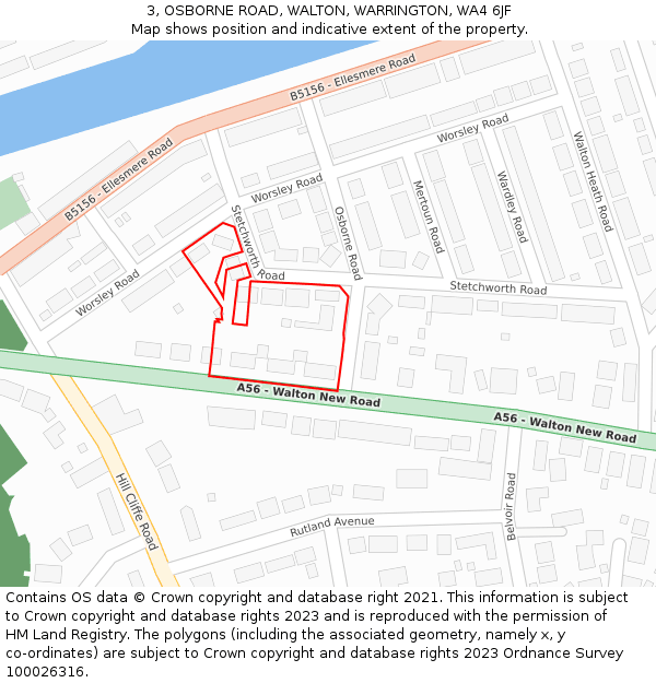 3, OSBORNE ROAD, WALTON, WARRINGTON, WA4 6JF: Location map and indicative extent of plot