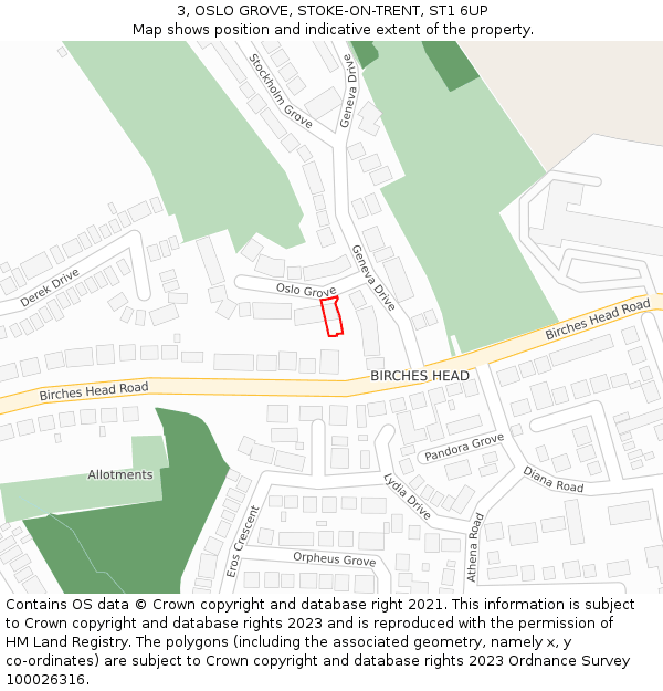 3, OSLO GROVE, STOKE-ON-TRENT, ST1 6UP: Location map and indicative extent of plot