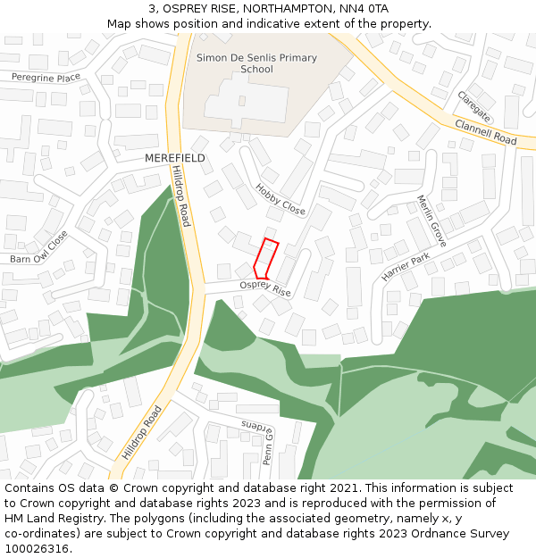 3, OSPREY RISE, NORTHAMPTON, NN4 0TA: Location map and indicative extent of plot