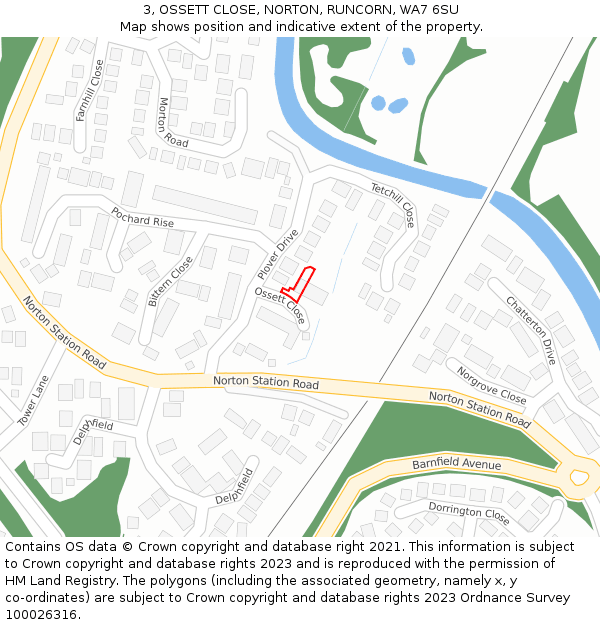 3, OSSETT CLOSE, NORTON, RUNCORN, WA7 6SU: Location map and indicative extent of plot