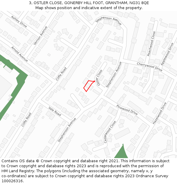 3, OSTLER CLOSE, GONERBY HILL FOOT, GRANTHAM, NG31 8QE: Location map and indicative extent of plot