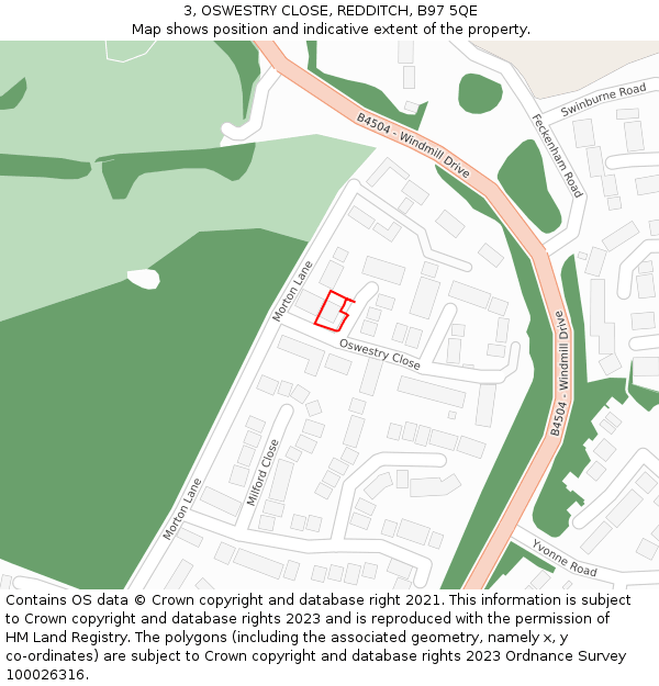 3, OSWESTRY CLOSE, REDDITCH, B97 5QE: Location map and indicative extent of plot