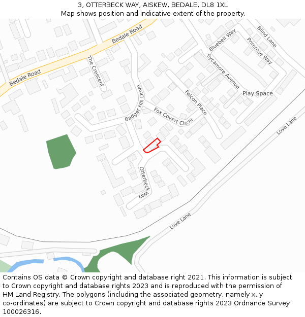 3, OTTERBECK WAY, AISKEW, BEDALE, DL8 1XL: Location map and indicative extent of plot