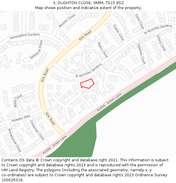 3, OUGHTON CLOSE, YARM, TS15 9SZ: Location map and indicative extent of plot