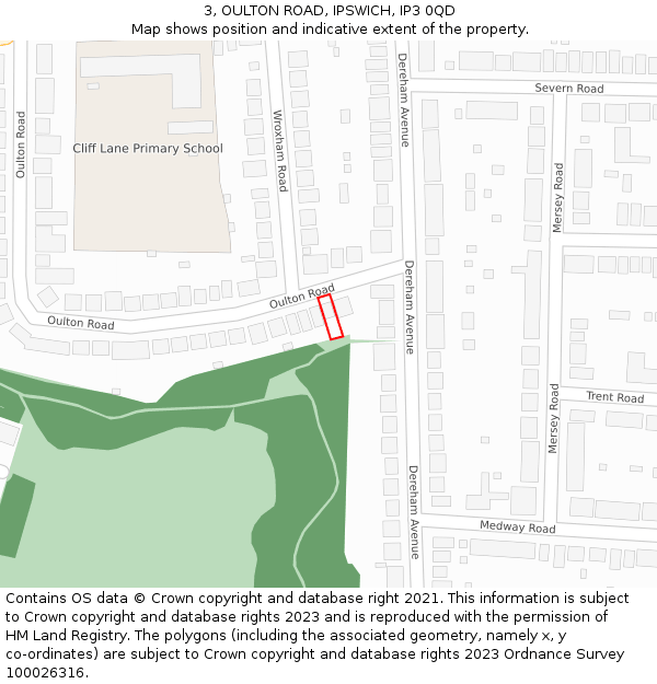 3, OULTON ROAD, IPSWICH, IP3 0QD: Location map and indicative extent of plot