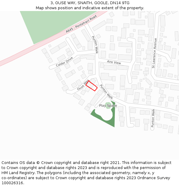 3, OUSE WAY, SNAITH, GOOLE, DN14 9TG: Location map and indicative extent of plot