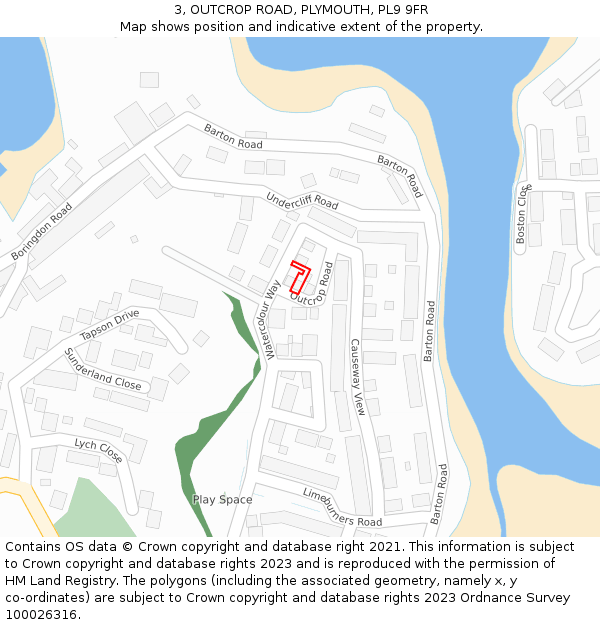 3, OUTCROP ROAD, PLYMOUTH, PL9 9FR: Location map and indicative extent of plot
