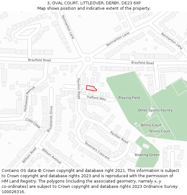 3, OVAL COURT, LITTLEOVER, DERBY, DE23 6XP: Location map and indicative extent of plot