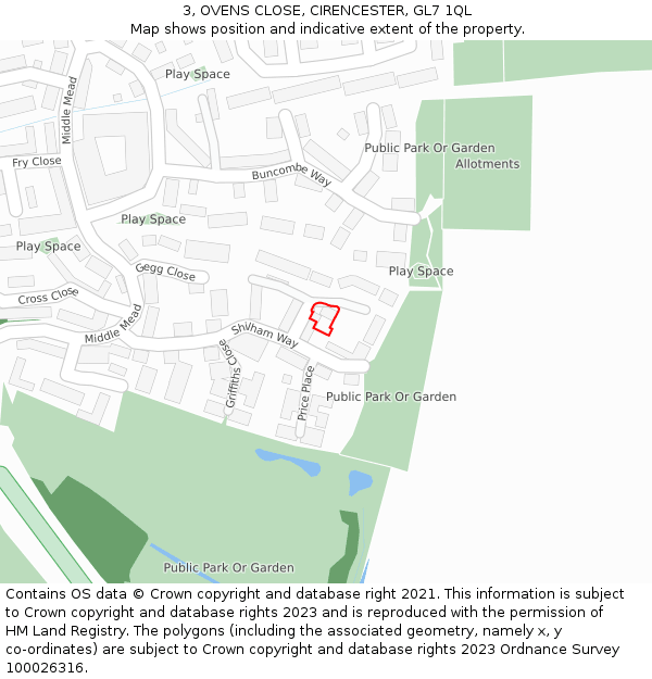 3, OVENS CLOSE, CIRENCESTER, GL7 1QL: Location map and indicative extent of plot