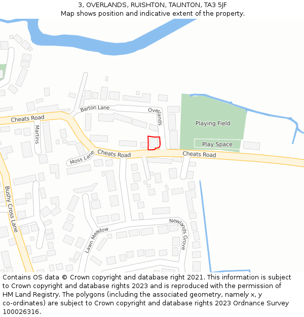 3, OVERLANDS, RUISHTON, TAUNTON, TA3 5JF: Location map and indicative extent of plot