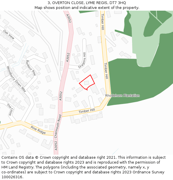 3, OVERTON CLOSE, LYME REGIS, DT7 3HQ: Location map and indicative extent of plot