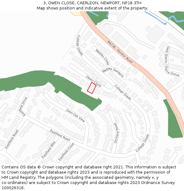 3, OWEN CLOSE, CAERLEON, NEWPORT, NP18 3TH: Location map and indicative extent of plot