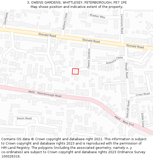 3, OWENS GARDENS, WHITTLESEY, PETERBOROUGH, PE7 1PE: Location map and indicative extent of plot