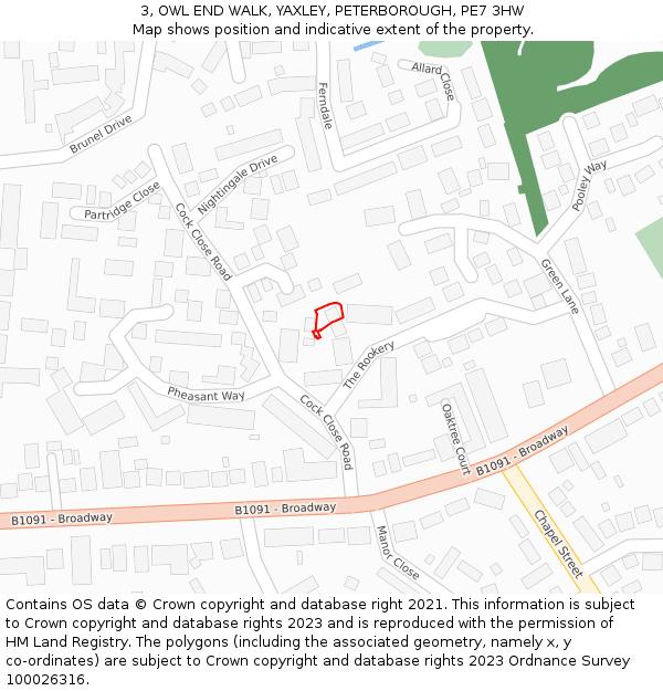 3, OWL END WALK, YAXLEY, PETERBOROUGH, PE7 3HW: Location map and indicative extent of plot