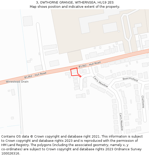 3, OWTHORNE GRANGE, WITHERNSEA, HU19 2ES: Location map and indicative extent of plot