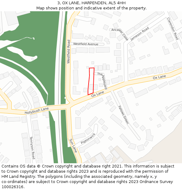 3, OX LANE, HARPENDEN, AL5 4HH: Location map and indicative extent of plot