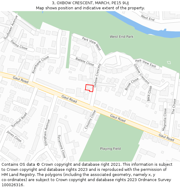 3, OXBOW CRESCENT, MARCH, PE15 9UJ: Location map and indicative extent of plot