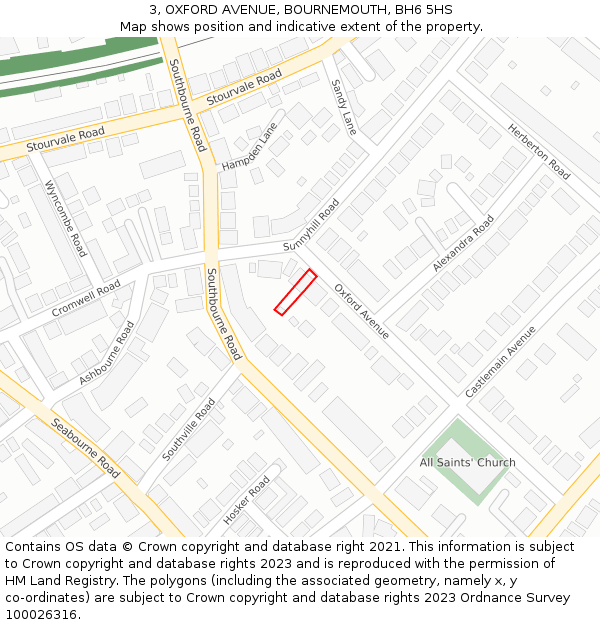 3, OXFORD AVENUE, BOURNEMOUTH, BH6 5HS: Location map and indicative extent of plot