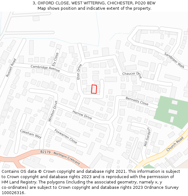 3, OXFORD CLOSE, WEST WITTERING, CHICHESTER, PO20 8EW: Location map and indicative extent of plot