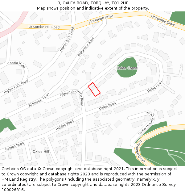 3, OXLEA ROAD, TORQUAY, TQ1 2HF: Location map and indicative extent of plot