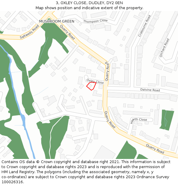 3, OXLEY CLOSE, DUDLEY, DY2 0EN: Location map and indicative extent of plot