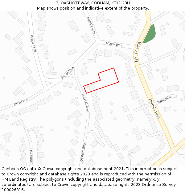 3, OXSHOTT WAY, COBHAM, KT11 2RU: Location map and indicative extent of plot