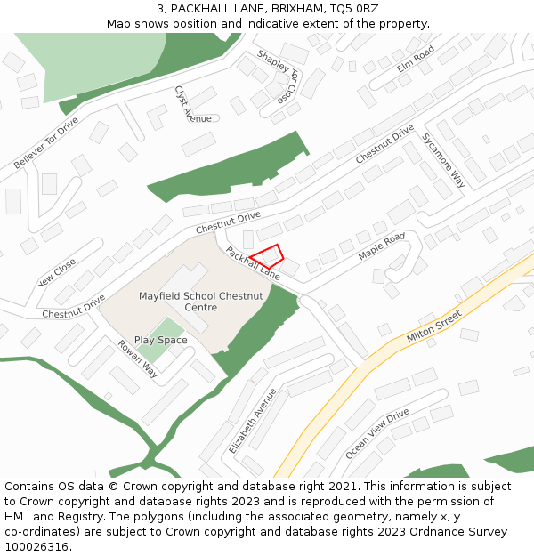 3, PACKHALL LANE, BRIXHAM, TQ5 0RZ: Location map and indicative extent of plot