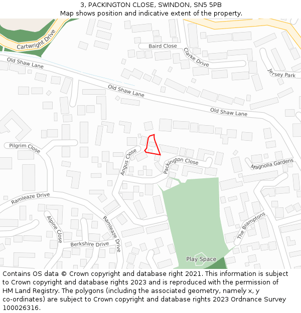 3, PACKINGTON CLOSE, SWINDON, SN5 5PB: Location map and indicative extent of plot