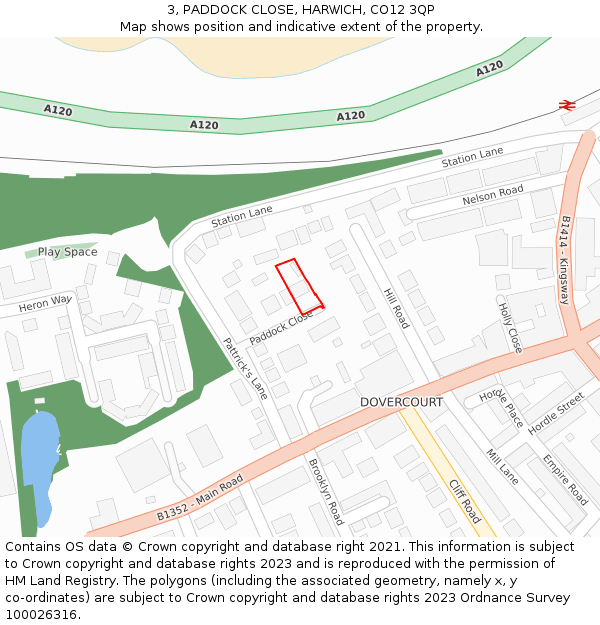 3, PADDOCK CLOSE, HARWICH, CO12 3QP: Location map and indicative extent of plot