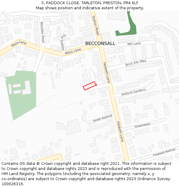 3, PADDOCK CLOSE, TARLETON, PRESTON, PR4 6LF: Location map and indicative extent of plot