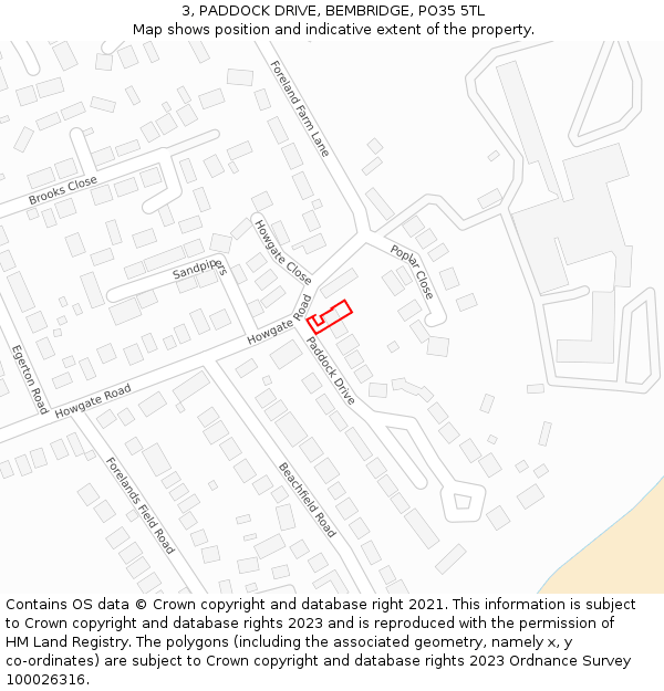 3, PADDOCK DRIVE, BEMBRIDGE, PO35 5TL: Location map and indicative extent of plot