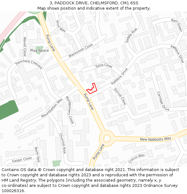 3, PADDOCK DRIVE, CHELMSFORD, CM1 6SS: Location map and indicative extent of plot