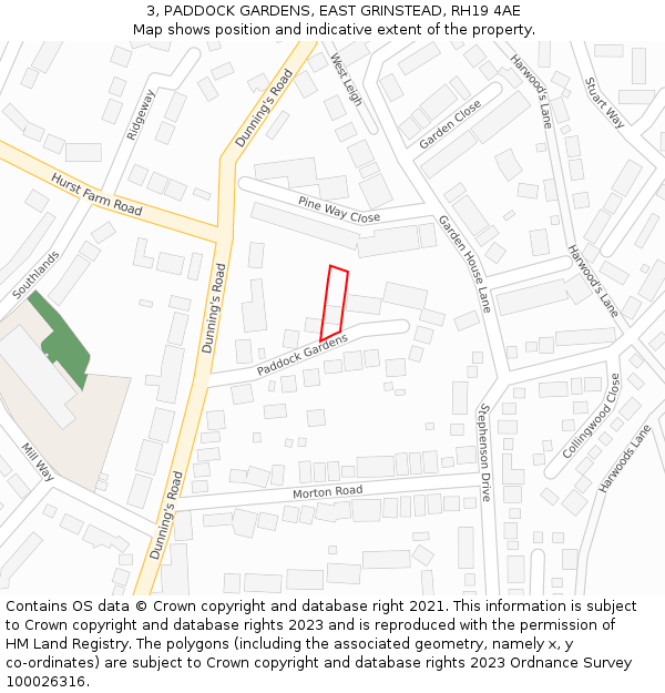 3, PADDOCK GARDENS, EAST GRINSTEAD, RH19 4AE: Location map and indicative extent of plot