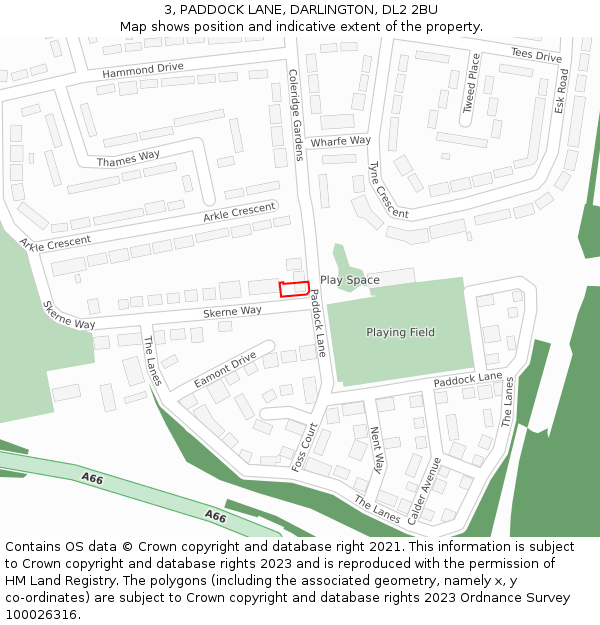 3, PADDOCK LANE, DARLINGTON, DL2 2BU: Location map and indicative extent of plot