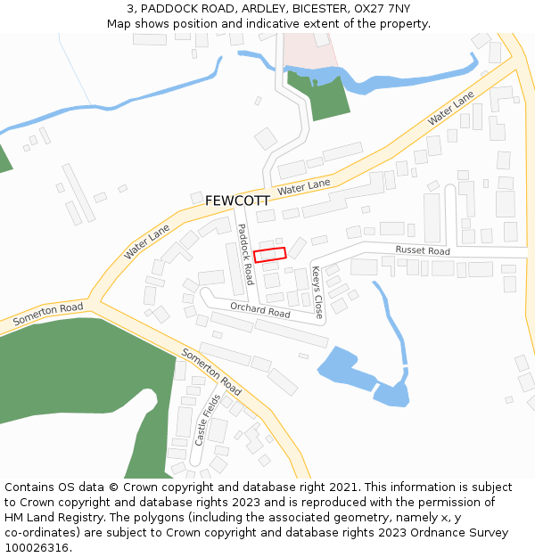 3, PADDOCK ROAD, ARDLEY, BICESTER, OX27 7NY: Location map and indicative extent of plot