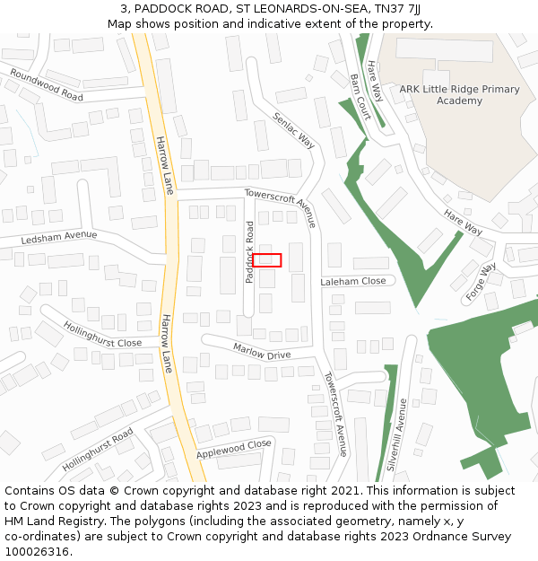 3, PADDOCK ROAD, ST LEONARDS-ON-SEA, TN37 7JJ: Location map and indicative extent of plot