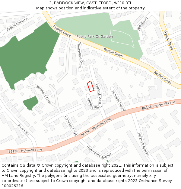 3, PADDOCK VIEW, CASTLEFORD, WF10 3TL: Location map and indicative extent of plot