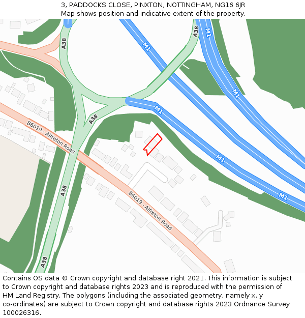 3, PADDOCKS CLOSE, PINXTON, NOTTINGHAM, NG16 6JR: Location map and indicative extent of plot