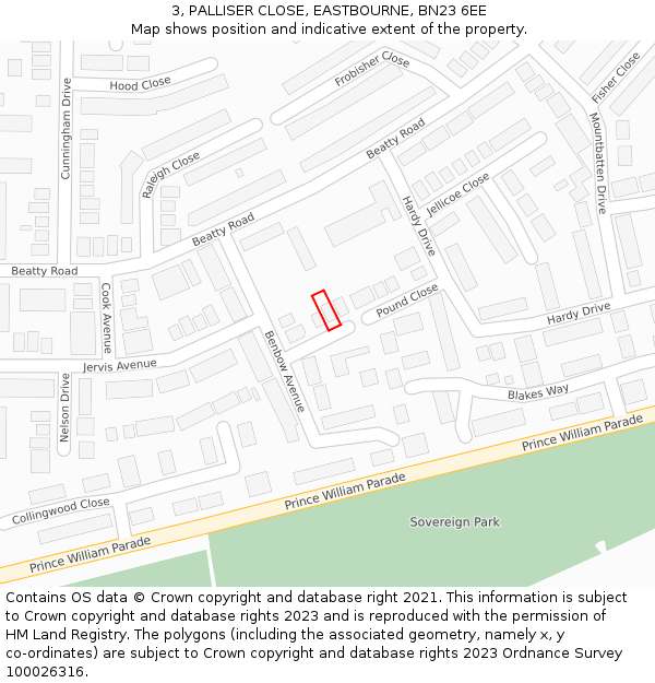 3, PALLISER CLOSE, EASTBOURNE, BN23 6EE: Location map and indicative extent of plot
