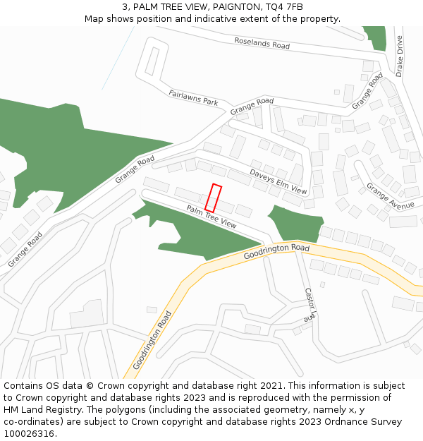 3, PALM TREE VIEW, PAIGNTON, TQ4 7FB: Location map and indicative extent of plot