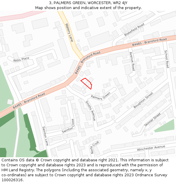 3, PALMERS GREEN, WORCESTER, WR2 4JY: Location map and indicative extent of plot