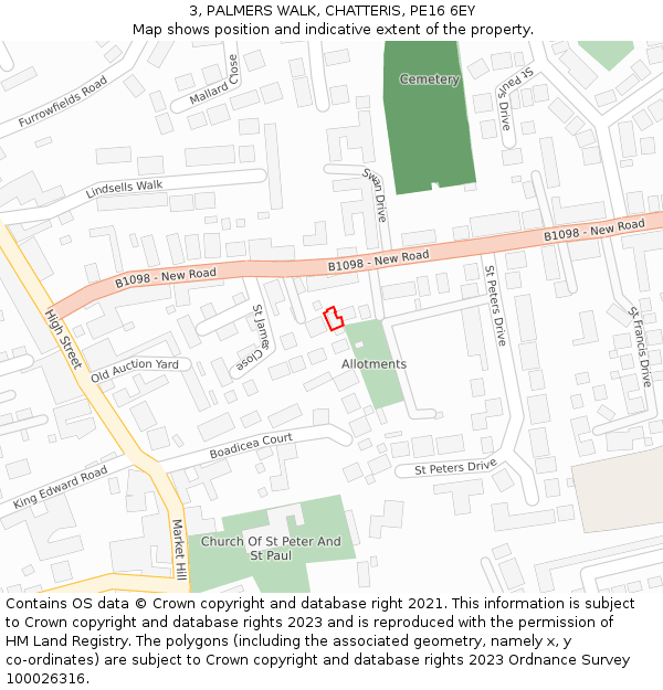 3, PALMERS WALK, CHATTERIS, PE16 6EY: Location map and indicative extent of plot