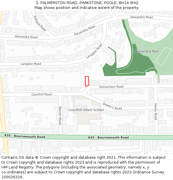 3, PALMERSTON ROAD, PARKSTONE, POOLE, BH14 9HQ: Location map and indicative extent of plot