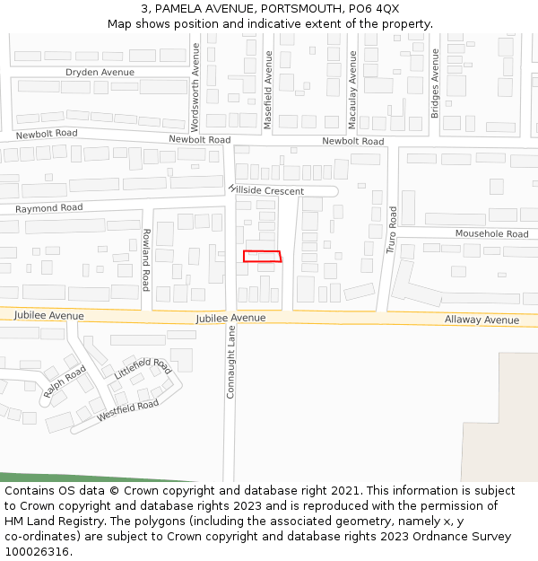 3, PAMELA AVENUE, PORTSMOUTH, PO6 4QX: Location map and indicative extent of plot