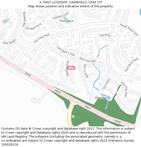 3, PANT LLYGODFA, CAERPHILLY, CF83 1TT: Location map and indicative extent of plot